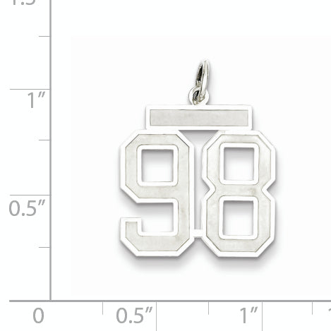 Sterling Silver Rhodium-plated Medium Satin Number 98 Charm