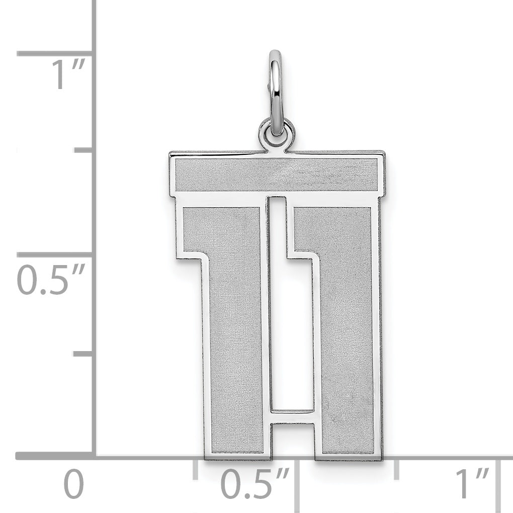 Sterling Silver Rhodium-plated Large Satin Number 11 Charm