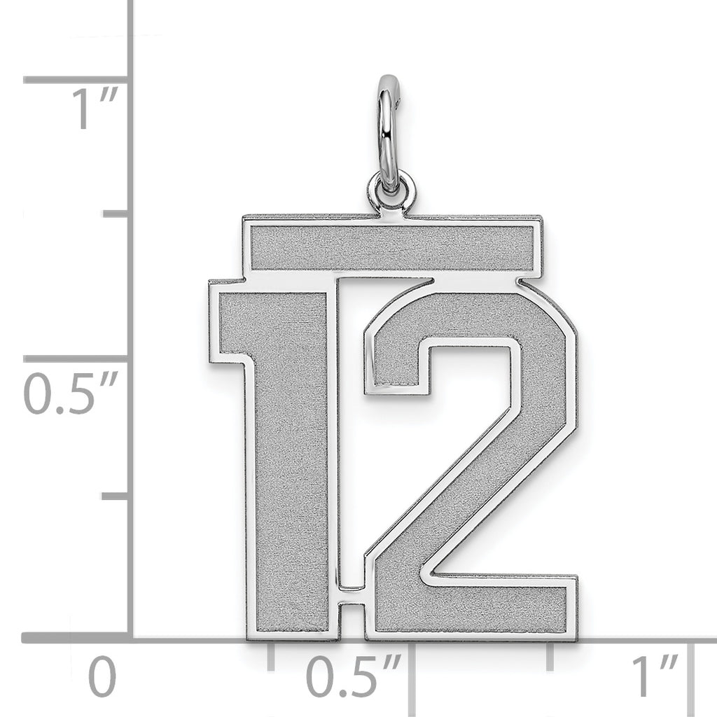 Sterling Silver Rhodium-plated Large Satin Number 12 Charm