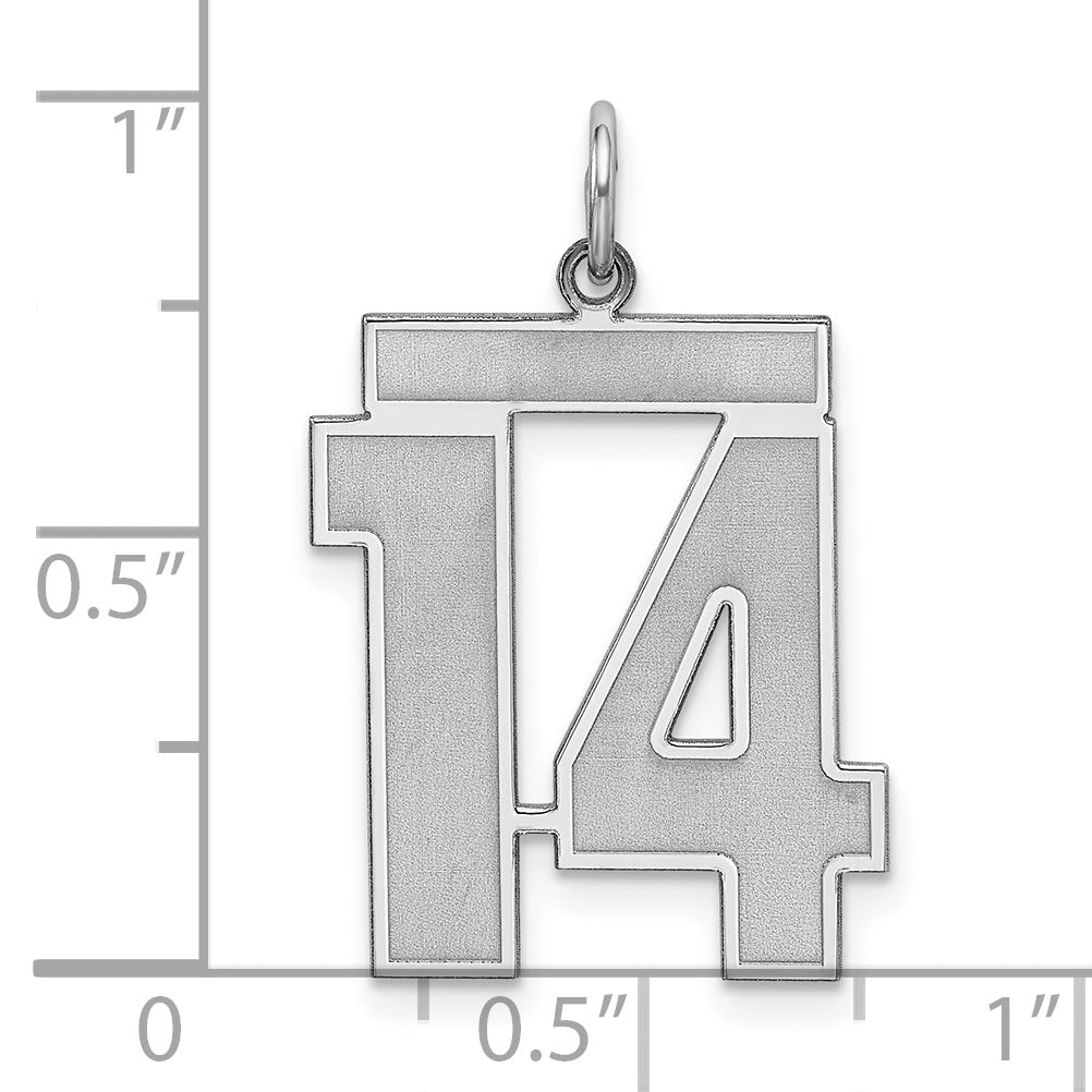 Sterling Silver Rhodium-plated Large Satin Number 14 Charm