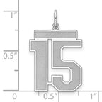 Sterling Silver Rhodium-plated Large Satin Number 15 Charm