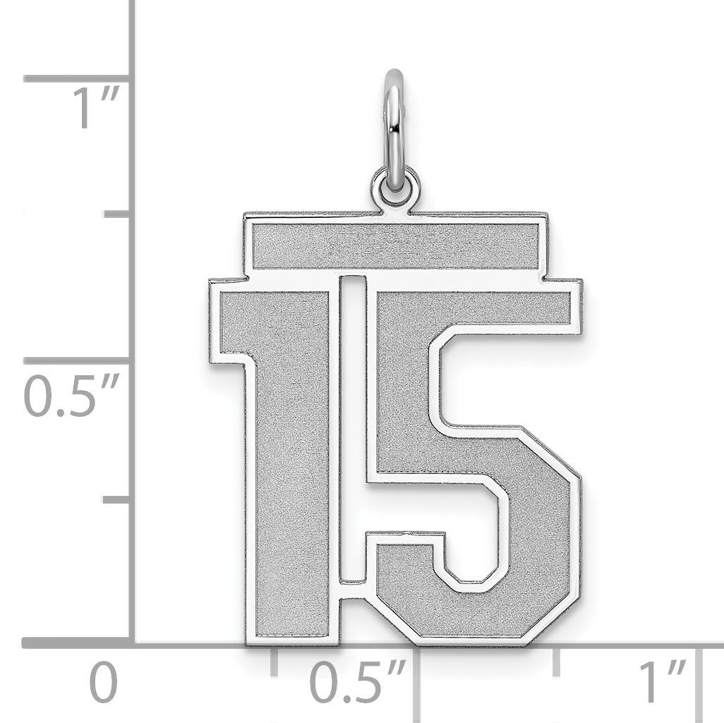 Sterling Silver Rhodium-plated Large Satin Number 15 Charm