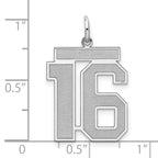 Sterling Silver Rhodium-plated Large Satin Number 16 Charm