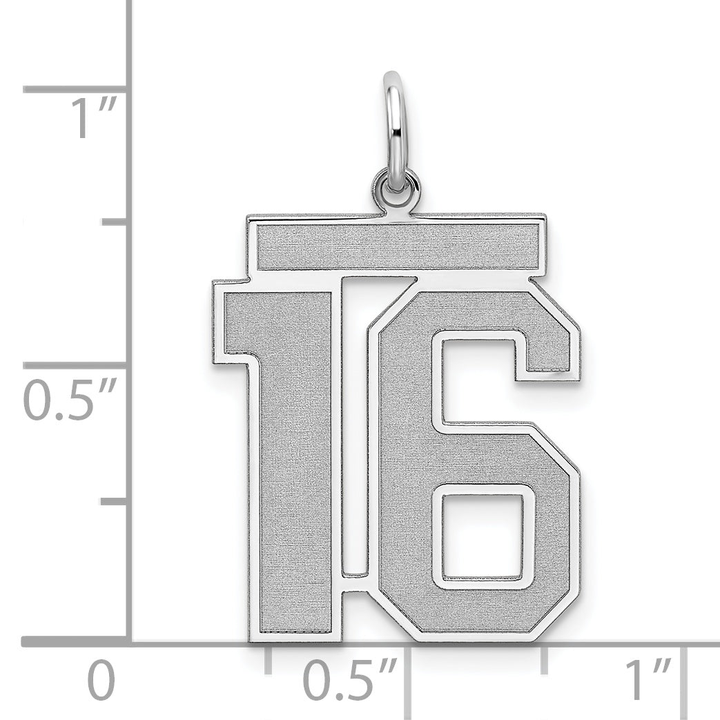 Sterling Silver Rhodium-plated Large Satin Number 16 Charm
