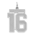 Sterling Silver/Rhodium-plated Satin Number 16 Charm