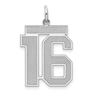 Sterling Silver/Rhodium-plated Satin Number 16 Charm