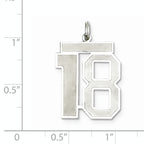 Sterling Silver Rhodium-plated Large Satin Number 18 Charm