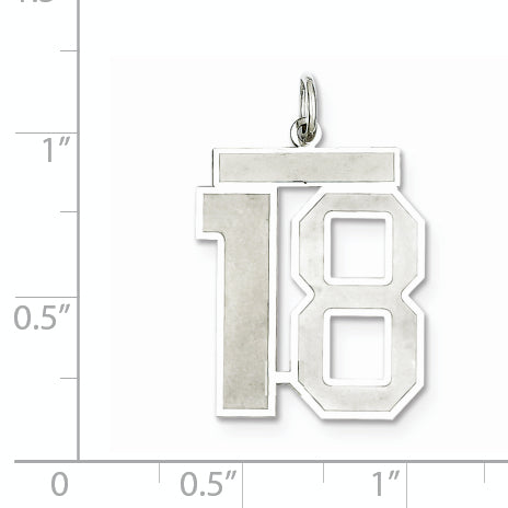 Sterling Silver Rhodium-plated Large Satin Number 18 Charm