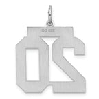 Sterling Silver Rhodium-plated Large Satin Number 20 Charm