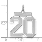 Sterling Silver Rhodium-plated Large Satin Number 20 Charm