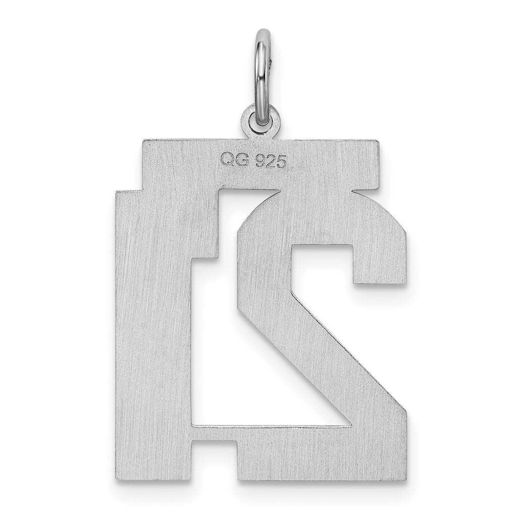Sterling Silver Rhodium-plated Large Satin Number 21 Charm
