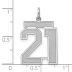 Sterling Silver Rhodium-plated Large Satin Number 21 Charm