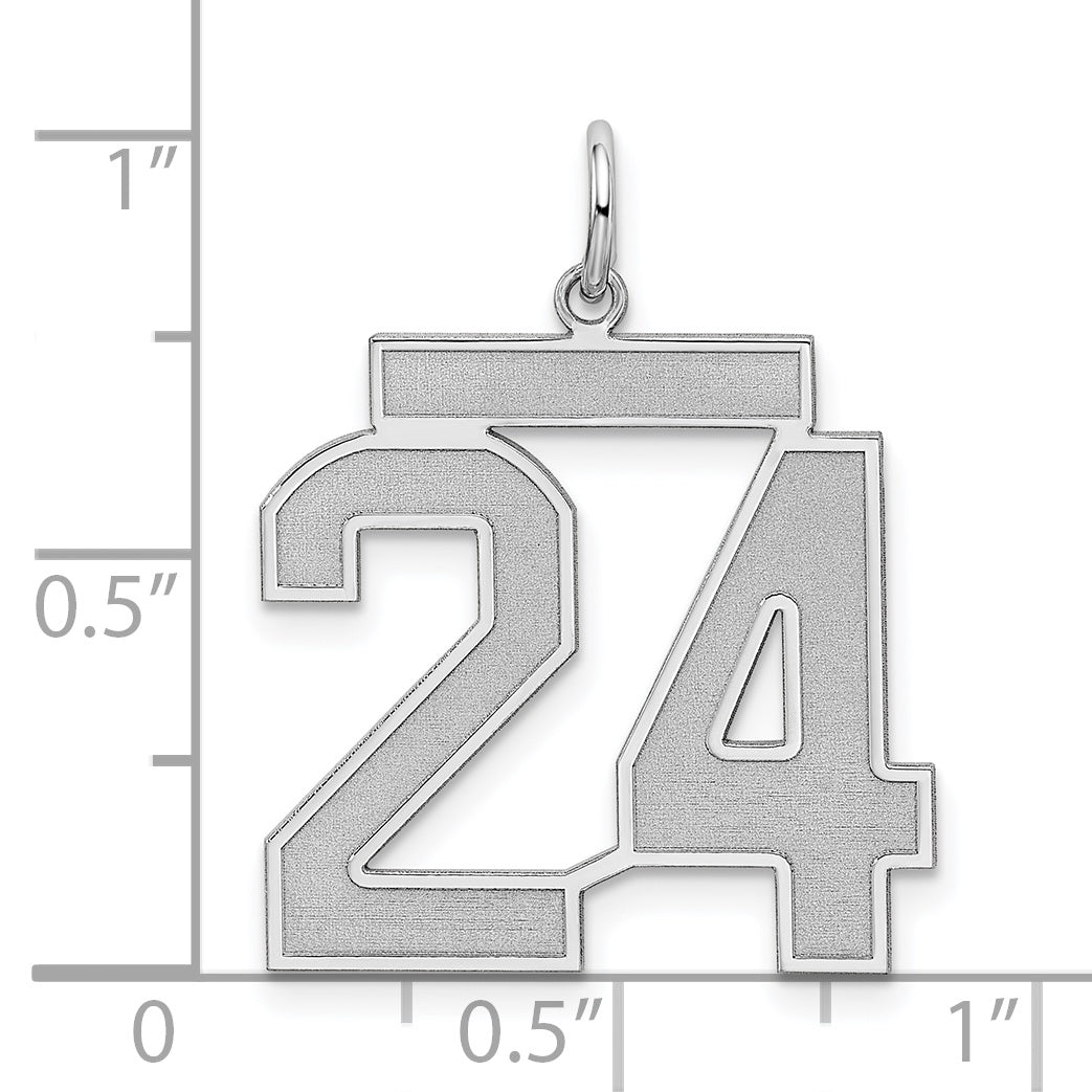 Sterling Silver Rhodium-plated Large Satin Number 24 Charm