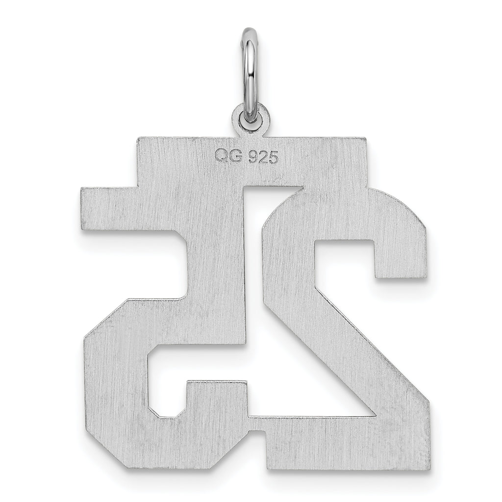 Sterling Silver Rhodium-plated Large Satin Number 25 Charm