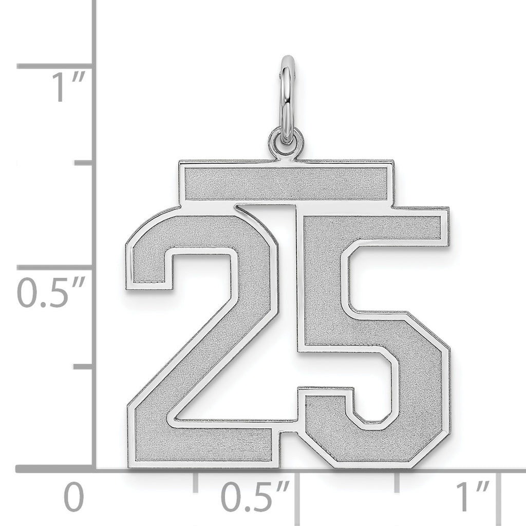 Sterling Silver Rhodium-plated Large Satin Number 25 Charm