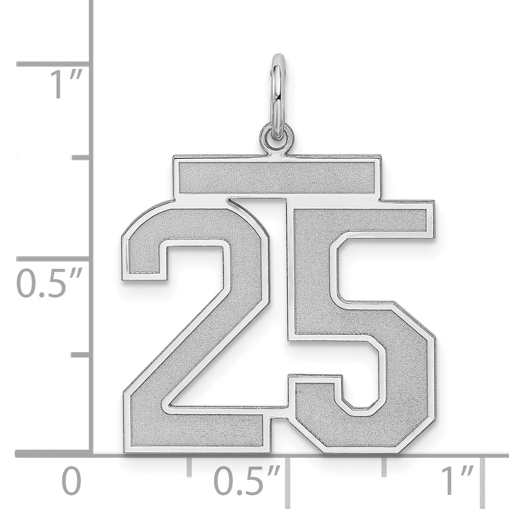 Sterling Silver Rhodium-plated Large Satin Number 25 Charm