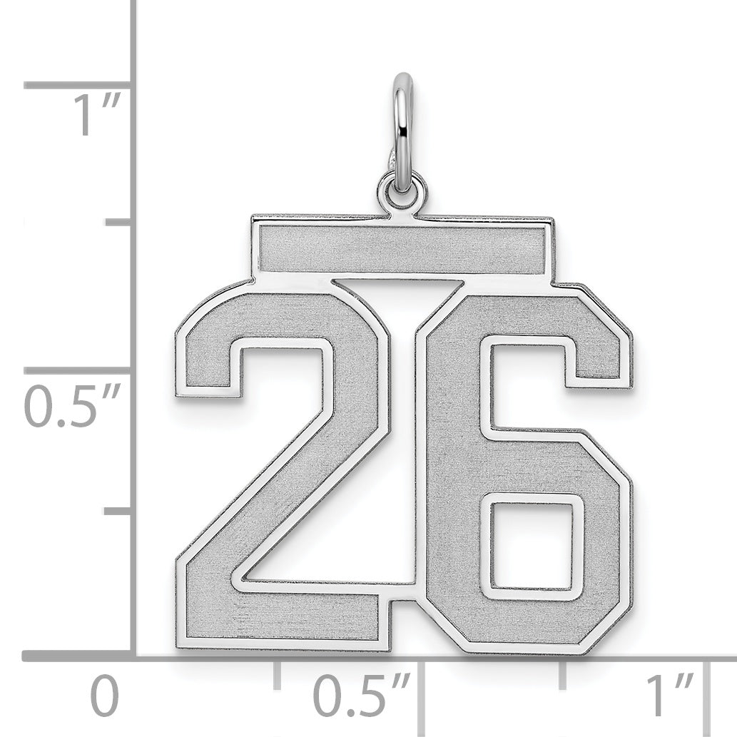 Sterling Silver Rhodium-plated Large Satin Number 26 Charm