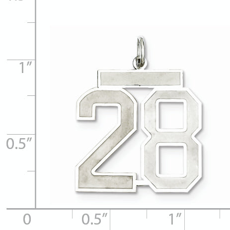 Sterling Silver Rhodium-plated Large Satin Number 28 Charm