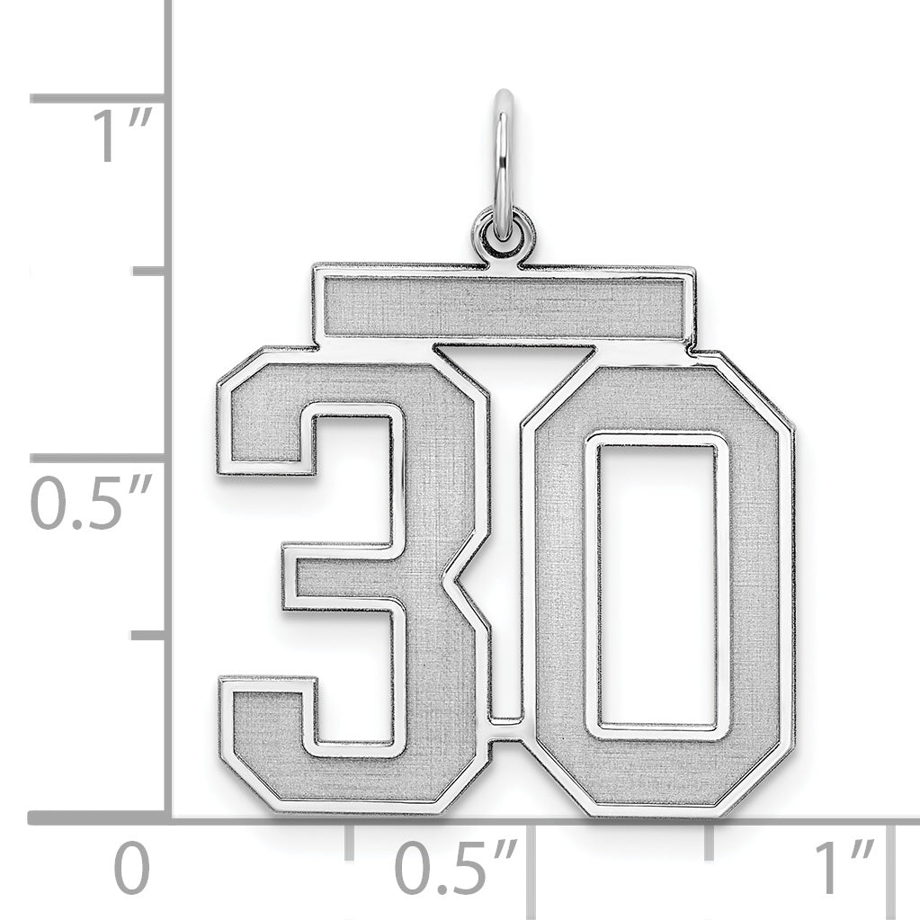 Sterling Silver Rhodium-plated Large Satin Number 30 Charm