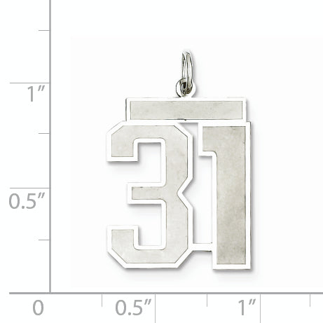 Sterling Silver Rhodium-plated Large Satin Number 31 Charm