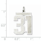 Sterling Silver Rhodium-plated Large Satin Number 31 Charm