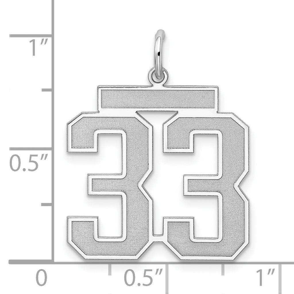 Sterling Silver Rhodium-plated Large Satin Number 33 Charm