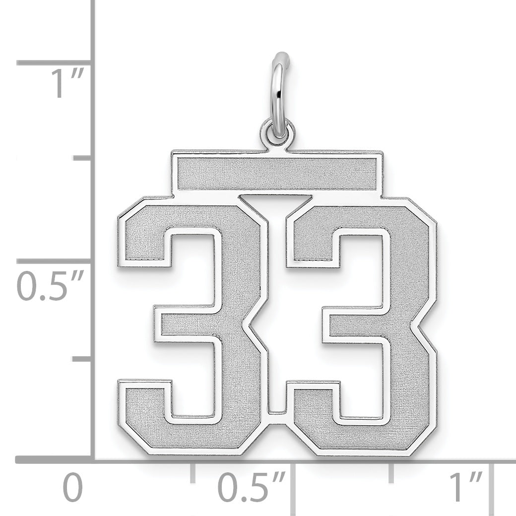 Sterling Silver Rhodium-plated Large Satin Number 33 Charm