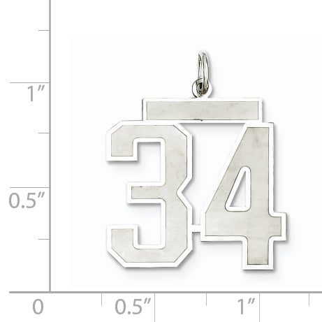 Sterling Silver Rhodium-plated Large Satin Number 34 Charm
