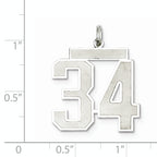 Sterling Silver Rhodium-plated Large Satin Number 34 Charm