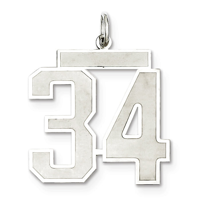Sterling Silver/Rhodium-plated Satin Number 34 Charm
