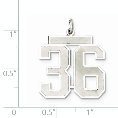 Sterling Silver Rhodium-plated Large Satin Number 36 Charm