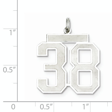 Sterling Silver Rhodium-plated Large Satin Number 38 Charm