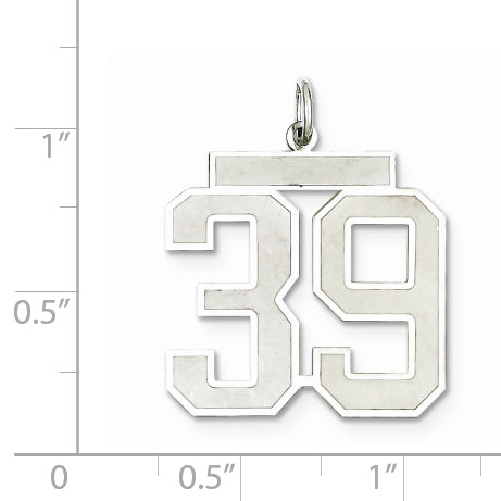 Sterling Silver Rhodium-plated Large Satin Number 39 Charm