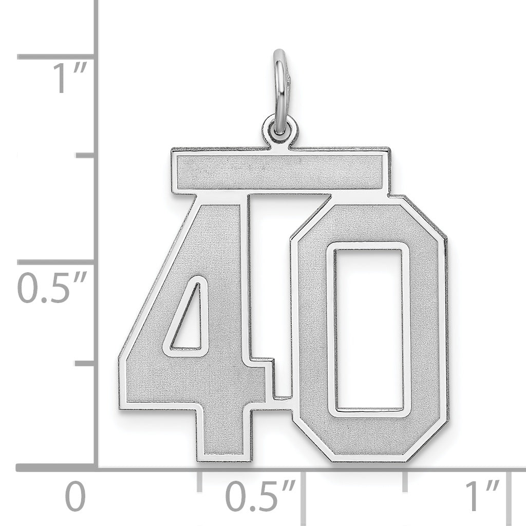 Sterling Silver Rhodium-plated Large Satin Number 40 Charm