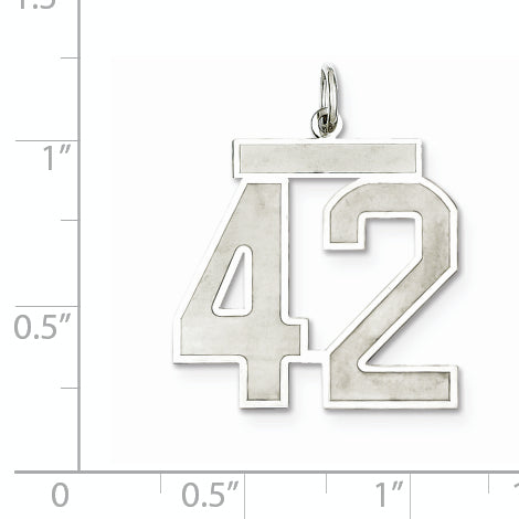 Sterling Silver Rhodium-plated Large Satin Number 42 Charm