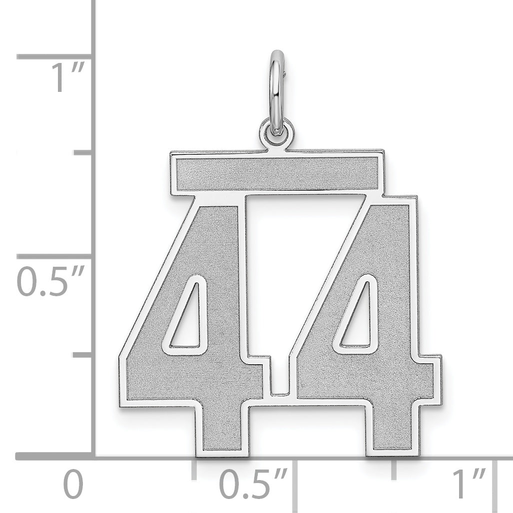 Sterling Silver Rhodium-plated Large Satin Number 44 Charm