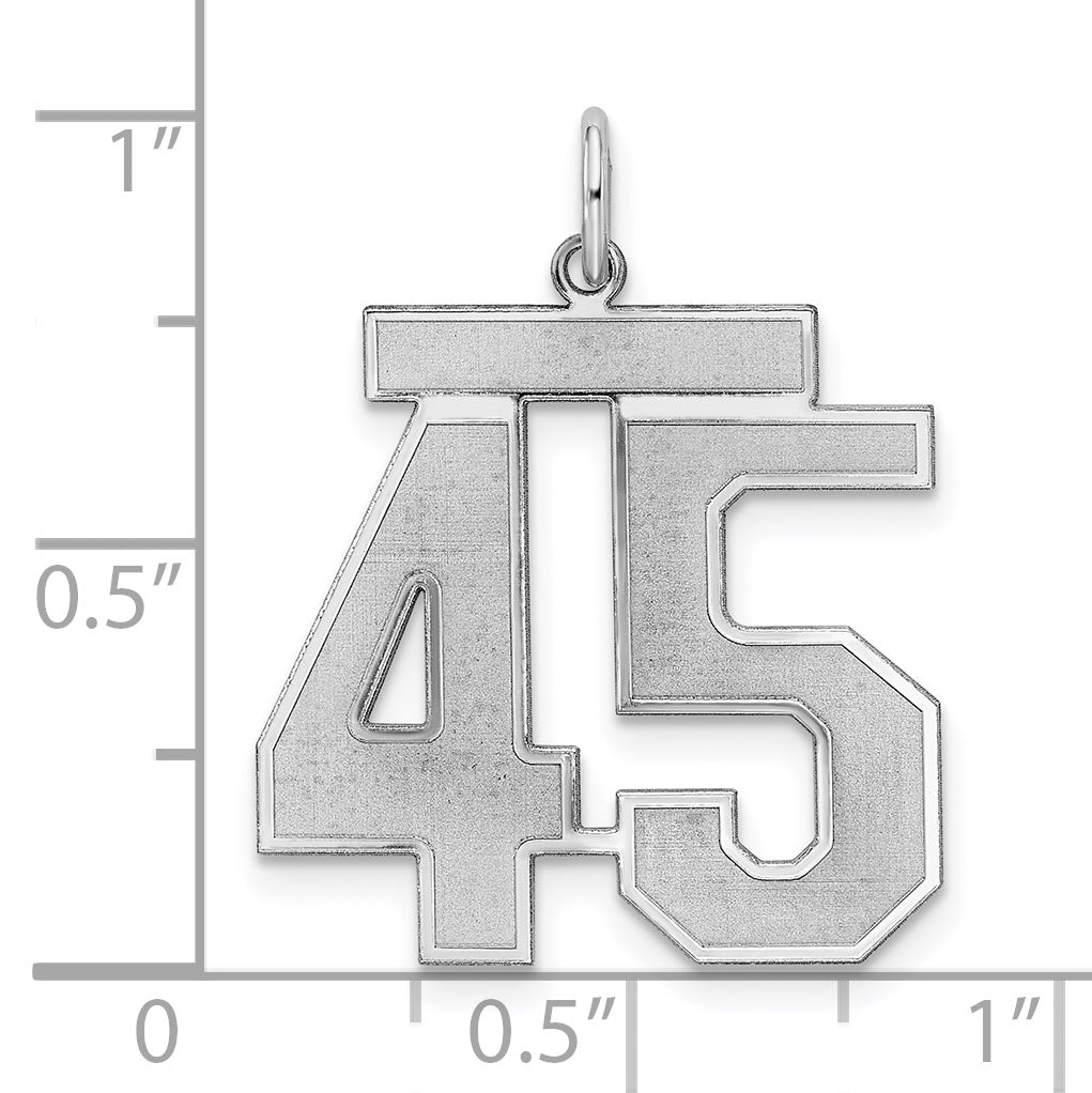 Sterling Silver Rhodium-plated Large Satin Number 45 Charm