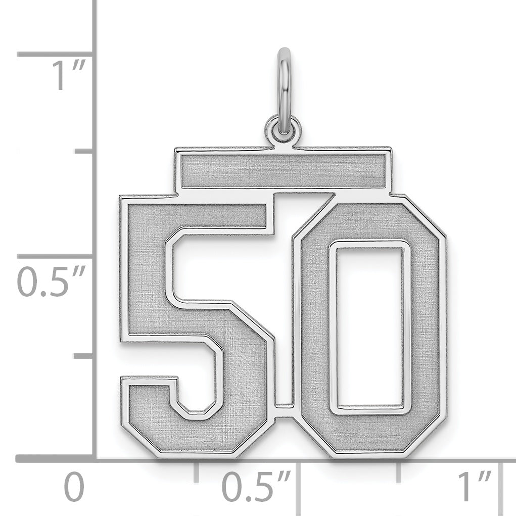 Sterling Silver Rhodium-plated Large Satin Number 50 Charm
