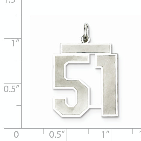Sterling Silver Rhodium-plated Large Satin Number 51 Charm