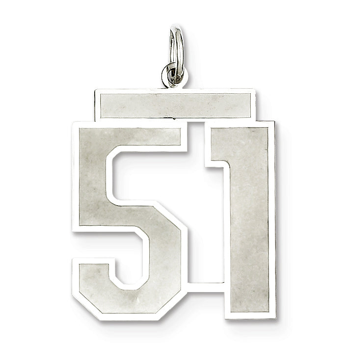 Sterling Silver/Rhodium-plated Satin Number 51 Charm