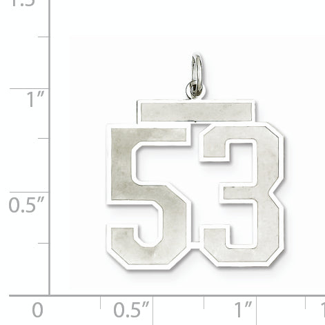 Sterling Silver Rhodium-plated Large Satin Number 53 Charm