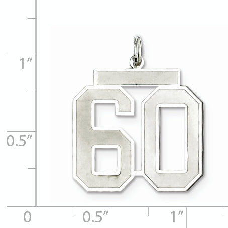 Sterling Silver Rhodium-plated Large Satin Number 60 Charm