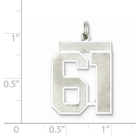 Sterling Silver Rhodium-plated Large Satin Number 61 Charm