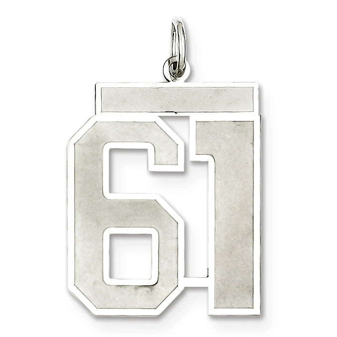 Sterling Silver/Rhodium-plated Satin Number 61 Charm
