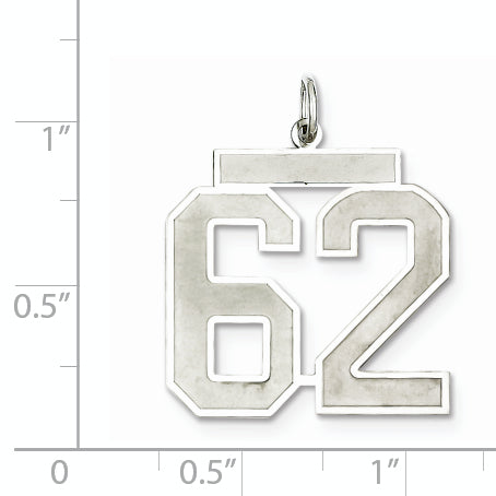 Sterling Silver Rhodium-plated Large Satin Number 62 Charm