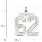 Sterling Silver Rhodium-plated Large Satin Number 62 Charm