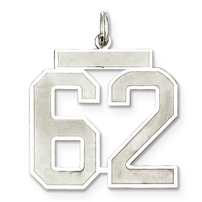 Sterling Silver/Rhodium-plated Satin Number 62 Charm