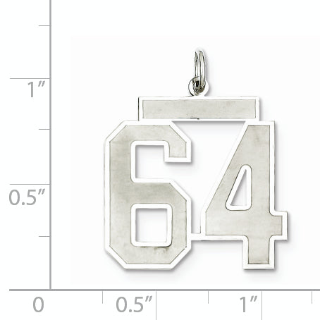 Sterling Silver Rhodium-plated Large Satin Number 64 Charm