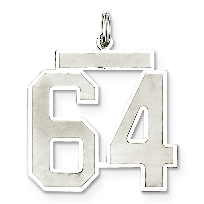Sterling Silver/Rhodium-plated Satin Number 64 Charm