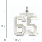 Sterling Silver Rhodium-plated Large Satin Number 65 Charm